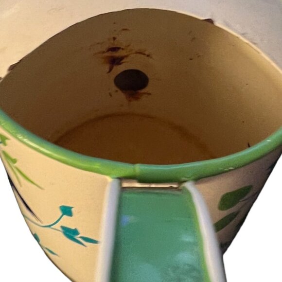 Vtg Enameled Steel Watering Can Bluebird Garden Handpainted Double-Sided India - Picture 12 of 16